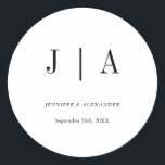 Modern Simple Black And White Monogram Couple Name Classic Round Sticker<br><div class="desc">A minimalist monogram name design.</div>