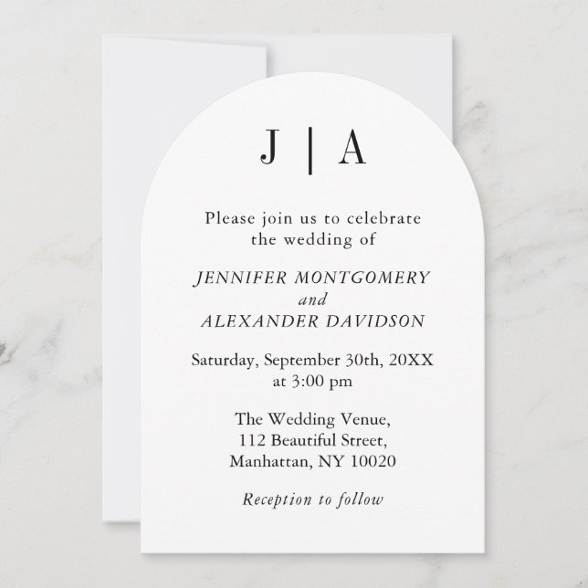 Modern Simple Black And White Monogram Couple Name Invitation (Front)