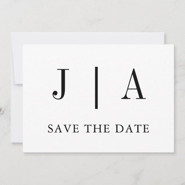 Modern Simple Black And White Monogram Couple Name Save The Date (Front)