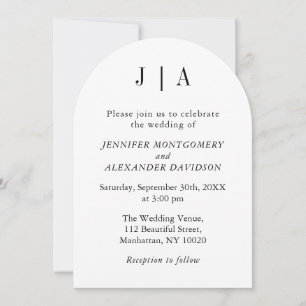 Modern Simple Black And White Monogram Wedding Invitation