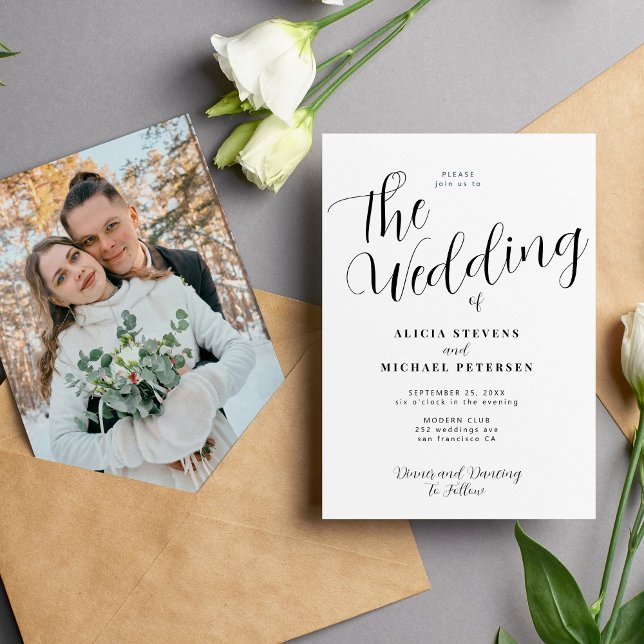 Modern simple black and white photo wedding invitation (Creator Uploaded)