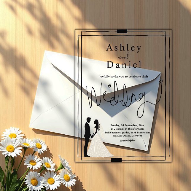 Modern Simple Black And White Romantic Wedding Acrylic Invitations (Creator Uploaded)