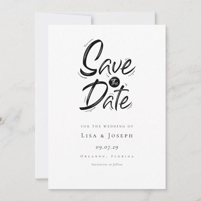 Modern Simple Black and White Save the Date Invitation (Front)