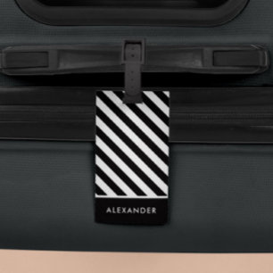 Modern Simple Black and White Stripes Luggage Tag
