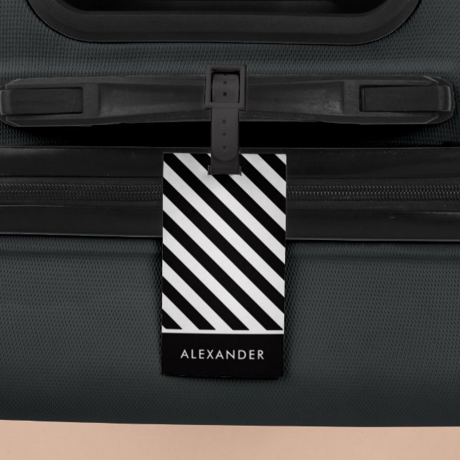 Modern Simple Black and White Stripes Luggage Tag (Creator Uploaded)