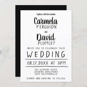 Modern simple black and white typography  wedding invitation
