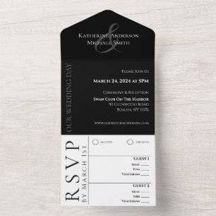 Modern Simple Black and White Wedding- All In One Invitation