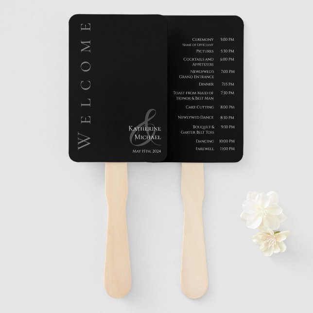 Modern Simple Black and White-Wedding- Hand Fan (Front and Back)