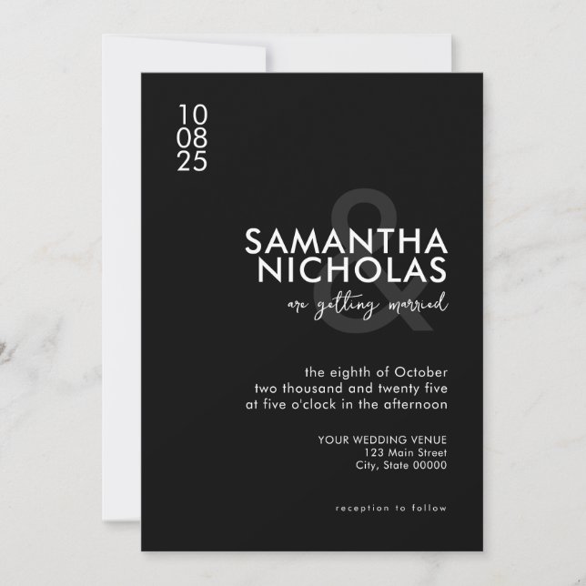 Modern Simple Black and White Wedding Invitation (Front)