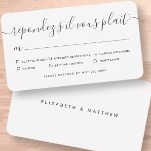 Modern Simple Black And White Wedding Meal Option Card