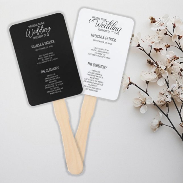 Modern Simple Black and White  Wedding Programs Hand Fan (Creator Uploaded)