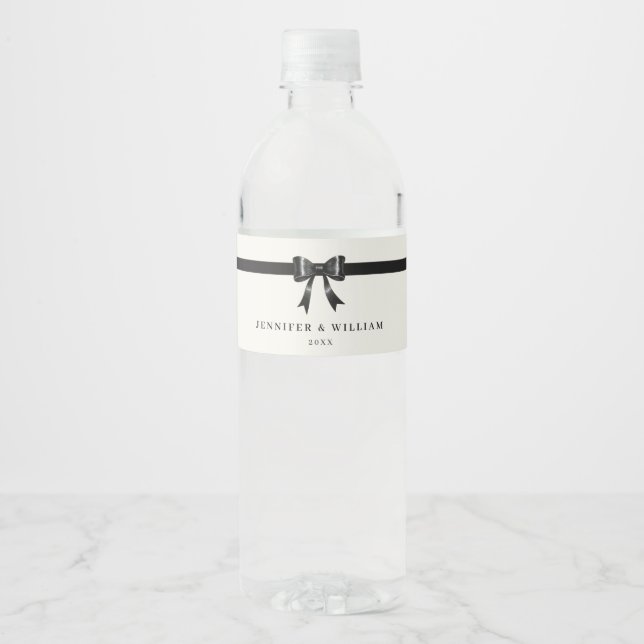 Modern Simple Black Bow Personalized water bottle  Label (Front)