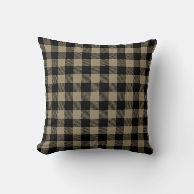 Modern Simple Black Brown Buffalo Plaid  Cushion (Front)