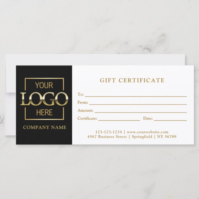 Modern Simple Black Business Logo Gift Certificate (Front)