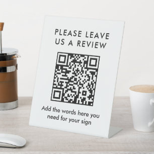 Modern Simple Black Custom Leave a Review QR Code Pedestal Sign