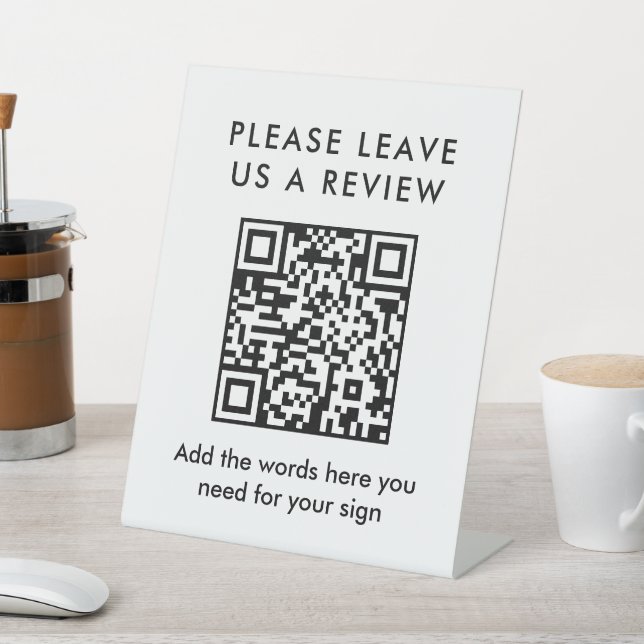 Modern Simple Black Custom Leave a Review QR Code Pedestal Sign (In SItu)