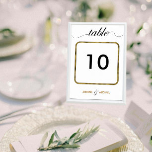 Modern Simple Black Gold Elegant Script Wedding Table Number