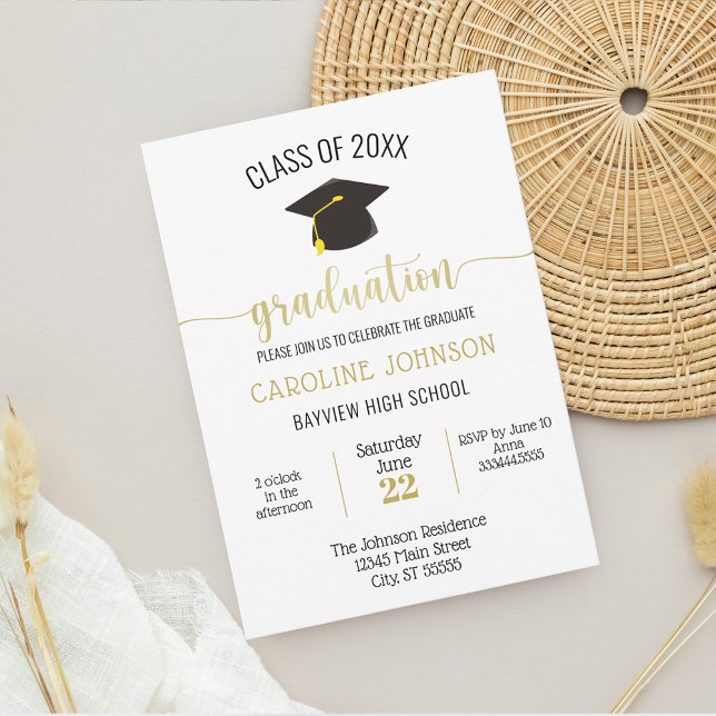 Modern Simple Black Gold Graduation Invitation (Creator Uploaded)