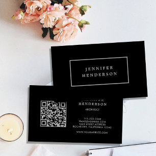 Modern simple black grey QR code professional Business Card