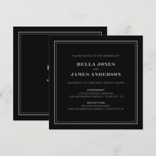 Modern Simple Black Grey Wedding Invitation (Front/Back)