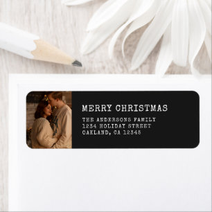 Modern Simple Black Merry Christmas Couple Photo