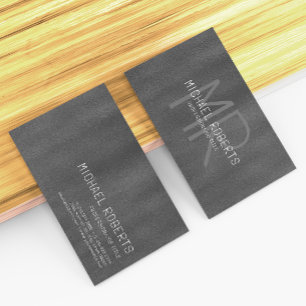 Modern Simple Black Minimalist Textured Monogramed Business Card