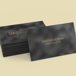 Modern Simple Black Minimalist Textured Monogramed Business Card