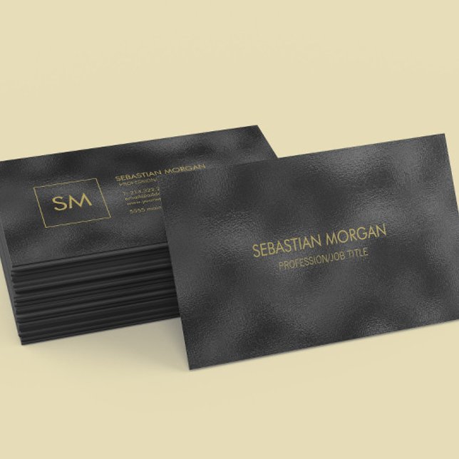 Modern Simple Black Minimalist Textured Monogramed Business Card (Creator Uploaded)