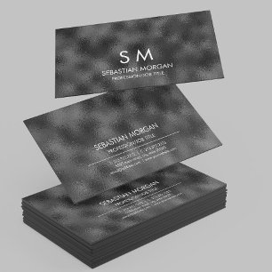 Modern Simple Black Minimalist Textured Monogramed Business Card