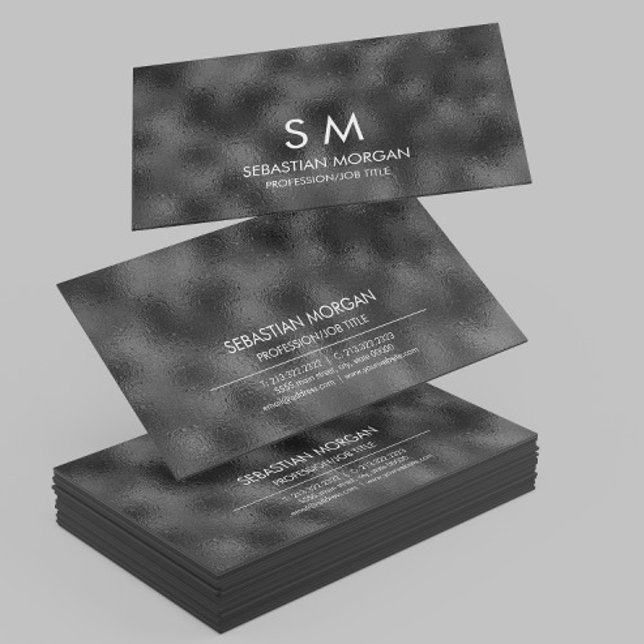 Modern Simple Black Minimalist Textured Monogramed Business Card (Creator Uploaded)