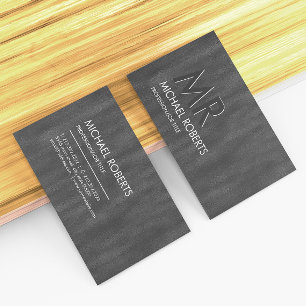 Modern Simple Black Minimalist Textured Monogramed Business Card