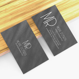 Modern Simple Black Minimalist Textured Monogramed Business Card