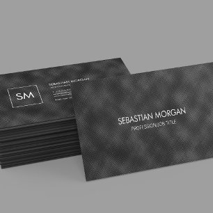 Modern Simple Black Minimalist Textured Monogramed Business Card
