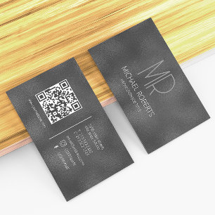 Modern Simple Black Minimalist Textured Monogramed Business Card