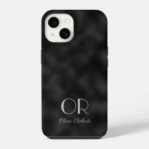 Modern Simple Black Minimalist Textured Monogramed iPhone 14 Case