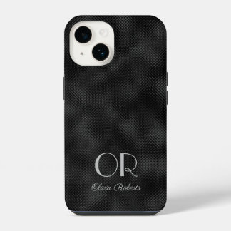 Modern Simple Black Minimalist Textured Monogramed iPhone 14 Case