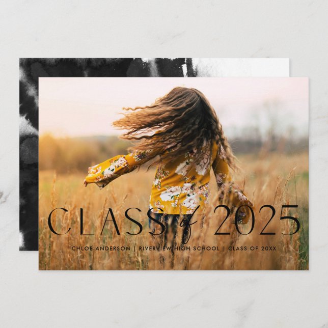 Modern Simple Black Photo Graduation Announcement (Front/Back)