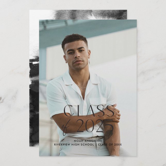 Modern Simple Black Photo Graduation Announcement (Front/Back)