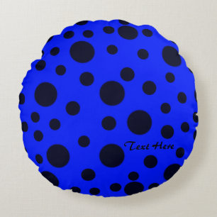 Modern Simple Black polka dot on Blue pattern Round Cushion