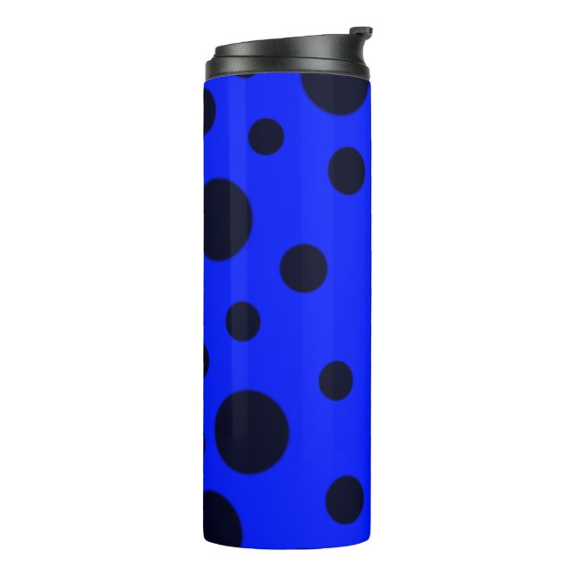 Modern Simple Black polka dot on Blue pattern Thermal Tumbler (Rotated Left)