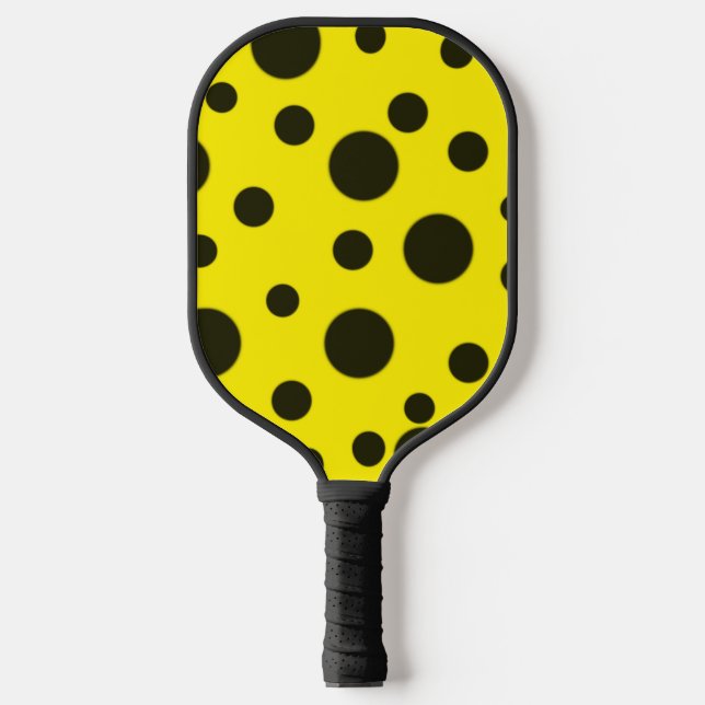Modern Simple Black polka dot yellow pattern Pickleball Paddle (Front)