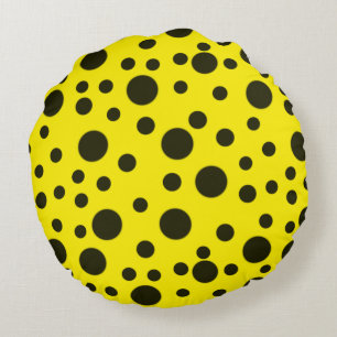 Modern Simple Black polka dot yellow pattern Round Cushion