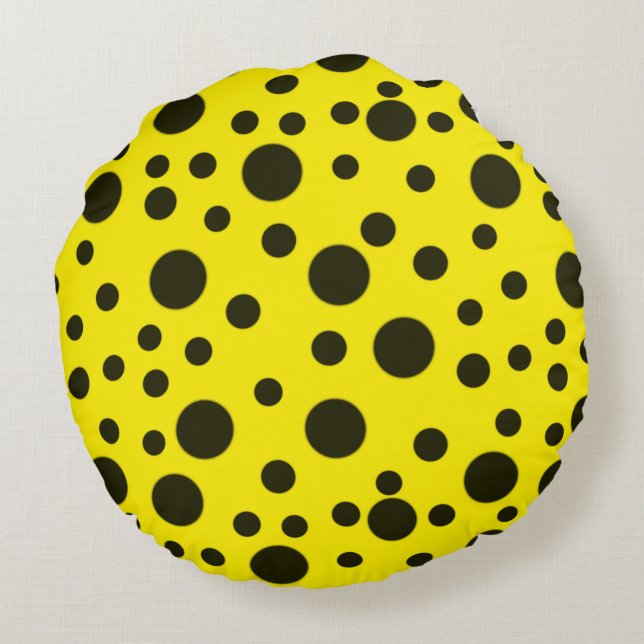 Modern Simple Black polka dot yellow pattern Round Cushion (Back)