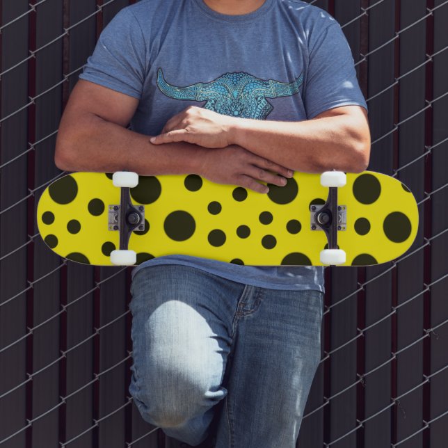 Modern Simple Black polka dot yellow pattern Skateboard (Outdoor 3)
