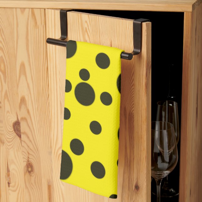 Modern Simple Black polka dot yellow pattern Tea Towel (Thirds Fold)