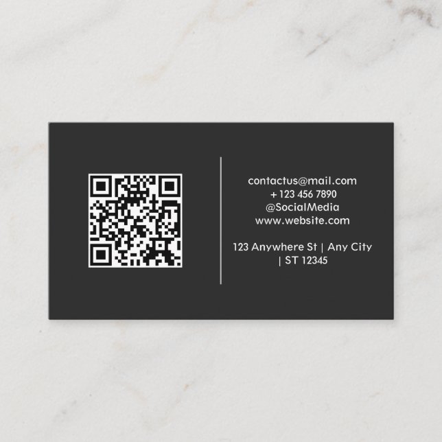 Modern & Simple Black QR Code Business Card (Front)