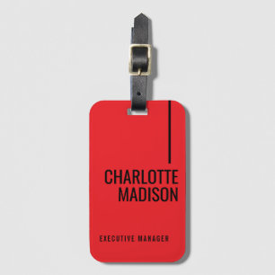 Modern Simple Black Red Minimalist Bold Text Name Luggage Tag