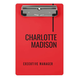 Modern Simple Black Red Minimalist Bold Text Name Mini Clipboard