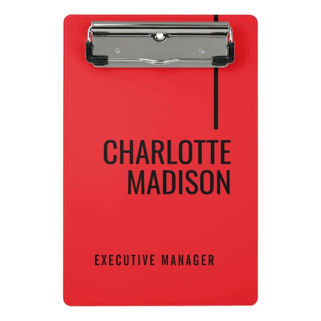 Modern Simple Black Red Minimalist Bold Text Name Mini Clipboard (Front)