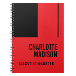 Modern Simple Black Red Minimalist Bold Text Name Notebook